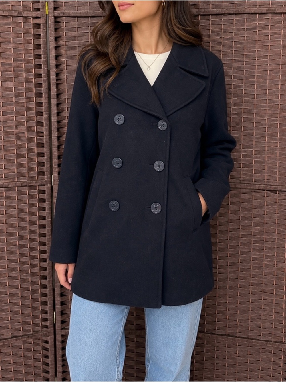 Abercrombie & Fitch Peacoat Jacket Women M Dark Blue Wool Blend Heritage Classic